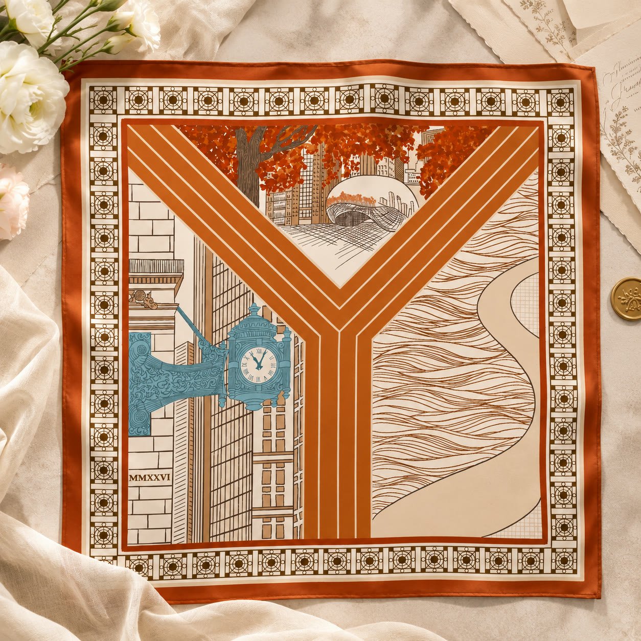 Chicago Art / Painterly silk scarf