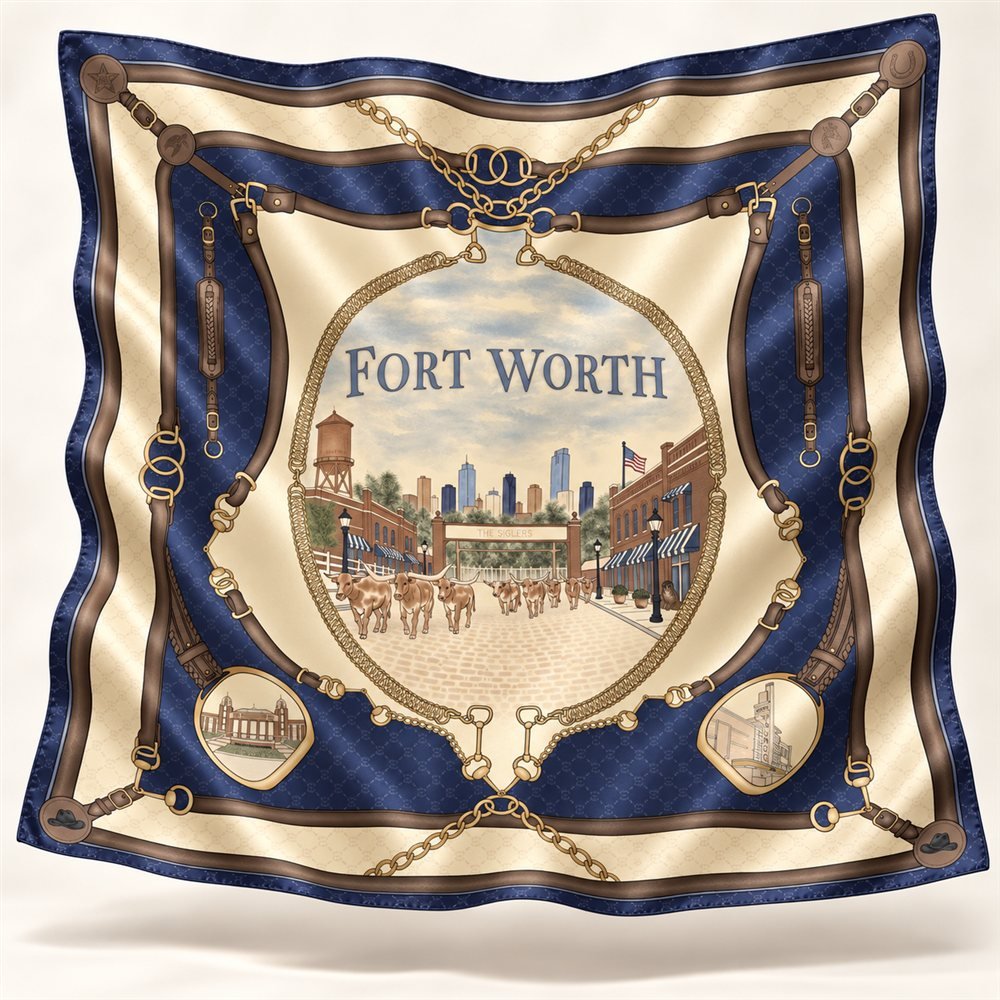 Something Blue in Ft Worth Hero-style silk scarf