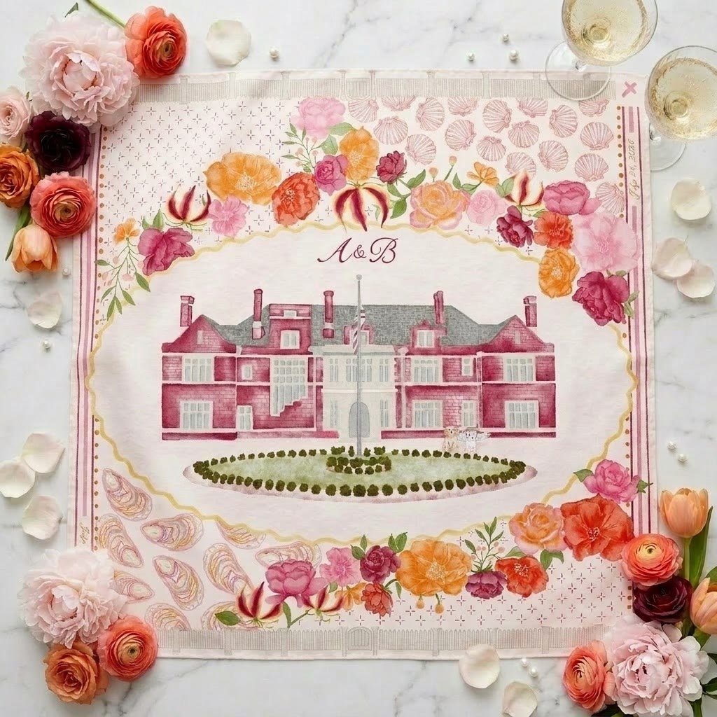 Pink venue Hero-style silk scarf